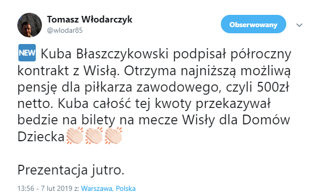 PENSJA Kuby Błaszczykowskiego w Wiśle Kraków